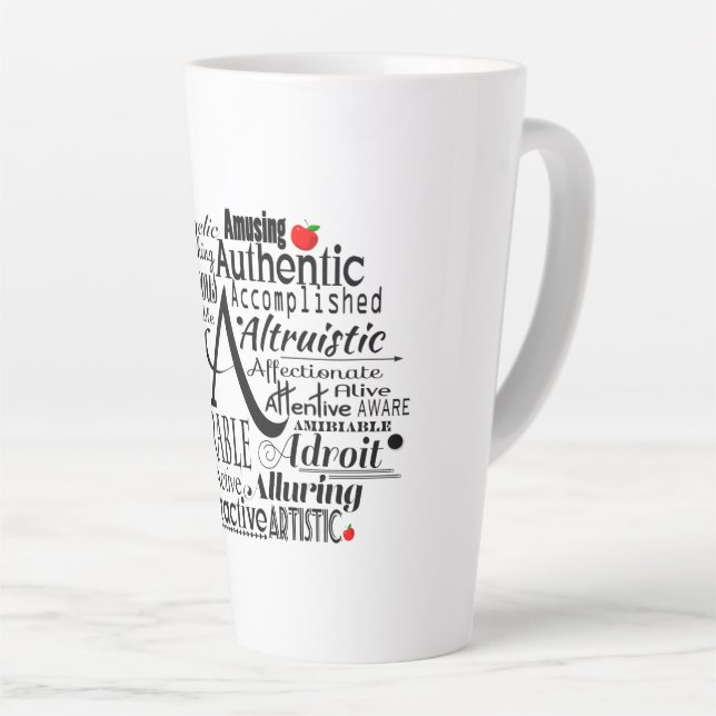 Adjective Word Cloud beginning with letter A  Coff Latte Mug (Right Angle)