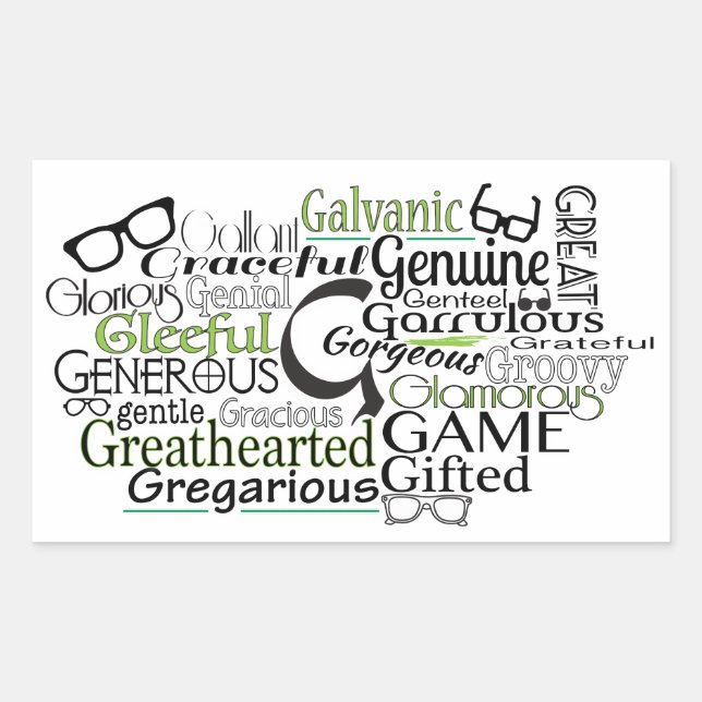 Adjective Word Cloud beginning with letter G Rectangular Sticker (Front)