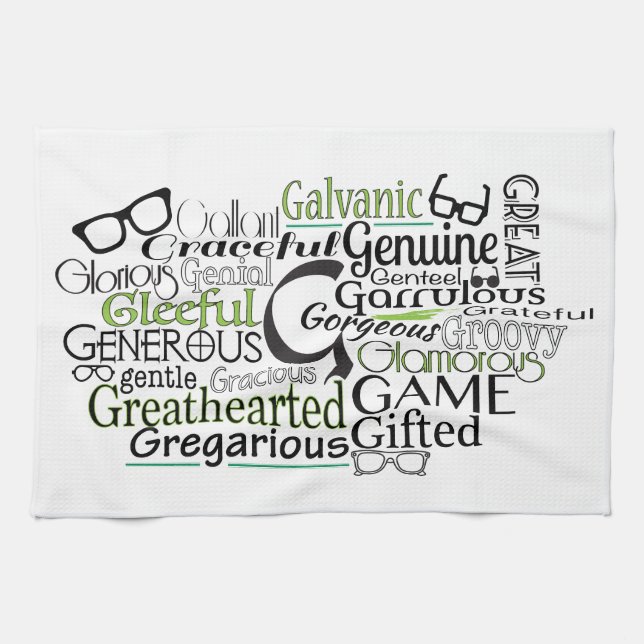 Adjective Word Cloud beginning with letter G Tea Towel (Horizontal)