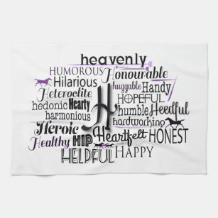 Adjective Word Cloud beginning with letter H Tea Towel