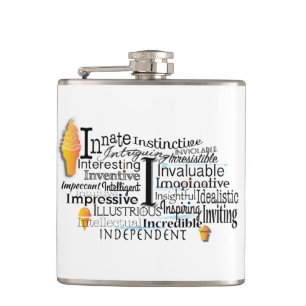 Adjective Word Cloud beginning with letter I Hip Flask
