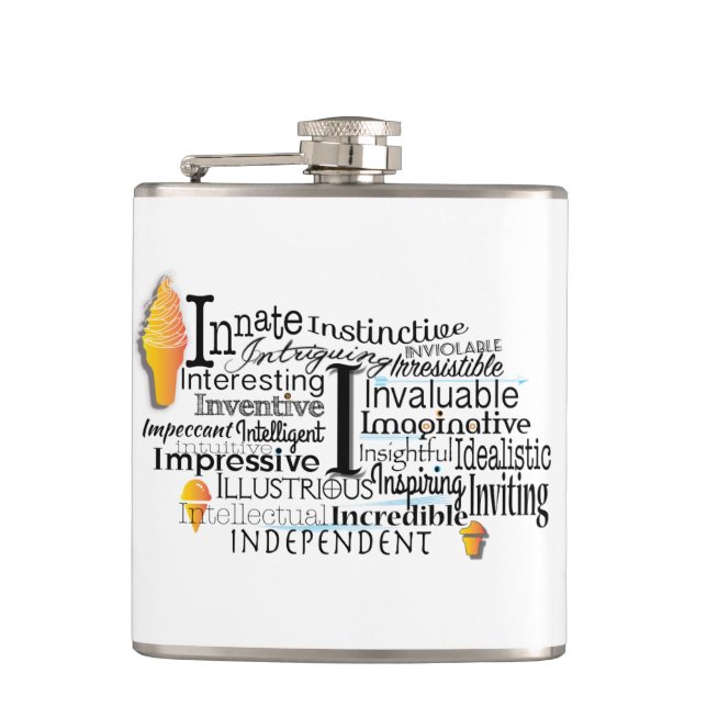 Adjective Word Cloud beginning with letter I Hip Flask (Front)