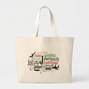 Adjective Word Cloud beginning with letter J Large Tote Bag
