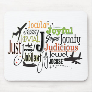 Adjective Word Cloud beginning with letter J Mouse Mat