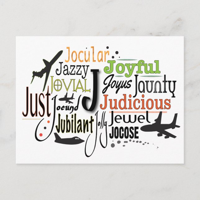 Adjective Word Cloud beginning with letter J Postcard (Front)
