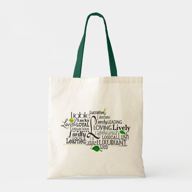 Adjective Word Cloud beginning with letter L Tote Bag (Back)