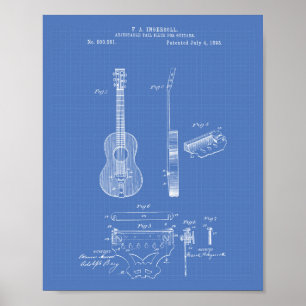 Adjustable Guitars 1893 Patent Art Blueprint Poster