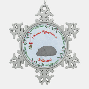 Adjustable "Wanna Hippopotamus For Christmas"  Snowflake Pewter Christmas Ornament