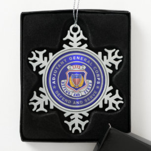 Adjutant General Corps AG Christmas Snowflake Pewter Christmas Ornament
