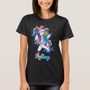 ADLEY Name Personalised Custom Rainbow Unicorn Dab T-Shirt