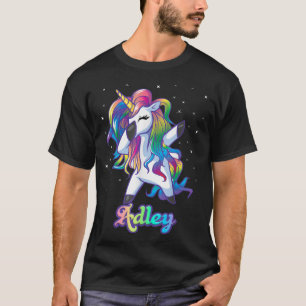ADLEY Name Personalised Custom Rainbow Unicorn Dab T-Shirt