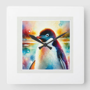 Adlie Penguin 210624AREF105 - Watercolor Square Wall Clock