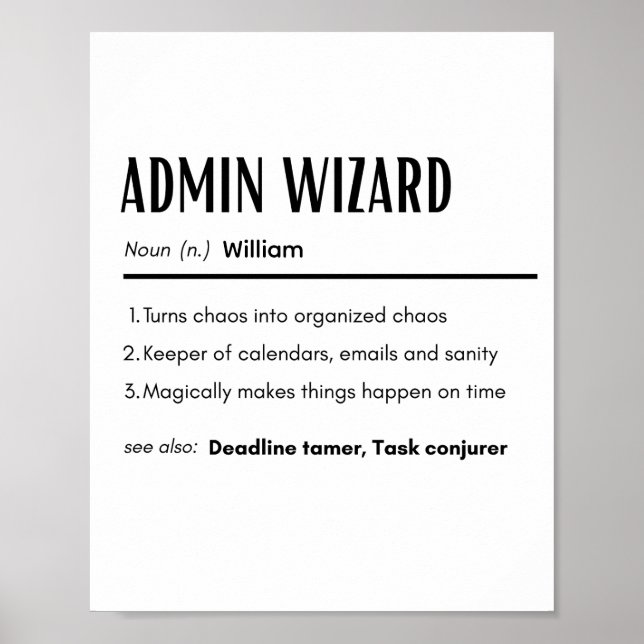 Admin Wizard Funny Definition Personalised Name Poster (Front)