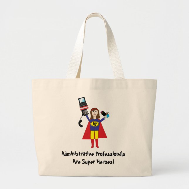 Administrative Professional Super Hero (Brunette)  Large Tote Bag (Front)