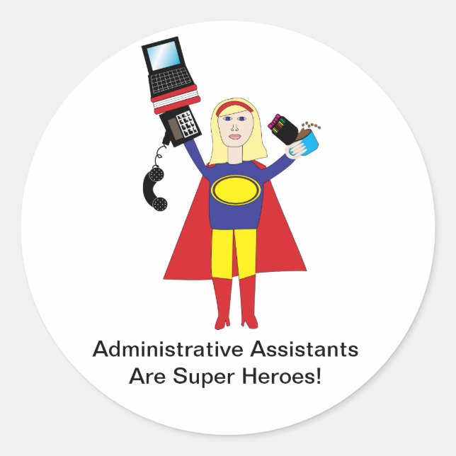 Administrative Professional Super Hero Personalise Classic Round Sticker (Front)