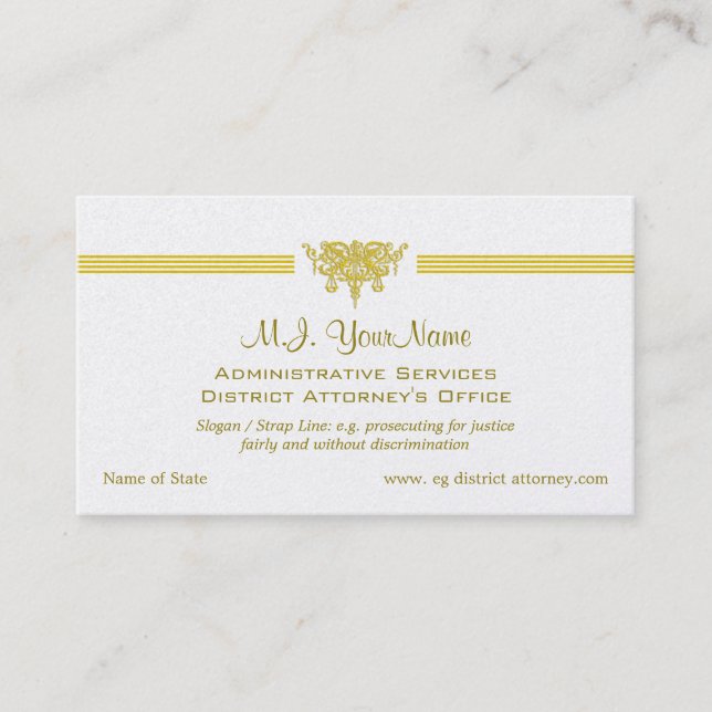 Administrative Services, DAs Office, Justice logo Business Card (Front)