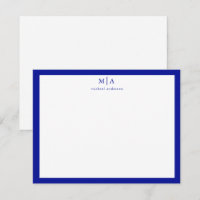 Admiral Blue Border Monogram Correspondence Card