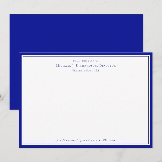 Admiral Blue Business Monogram From The Desk of   Card (Front/Back)