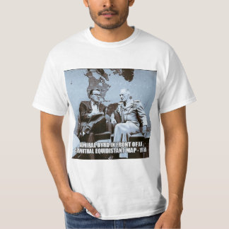 Admiral Byrd in front of flat Earth map T-Shirt