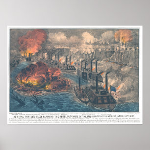 Admiral Porters Fleet Running the Rebel Blockade  Poster