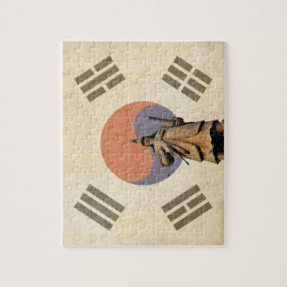 Admiral Yi Soon shin Statue with Chosunese Flag Jigsaw Puzzle