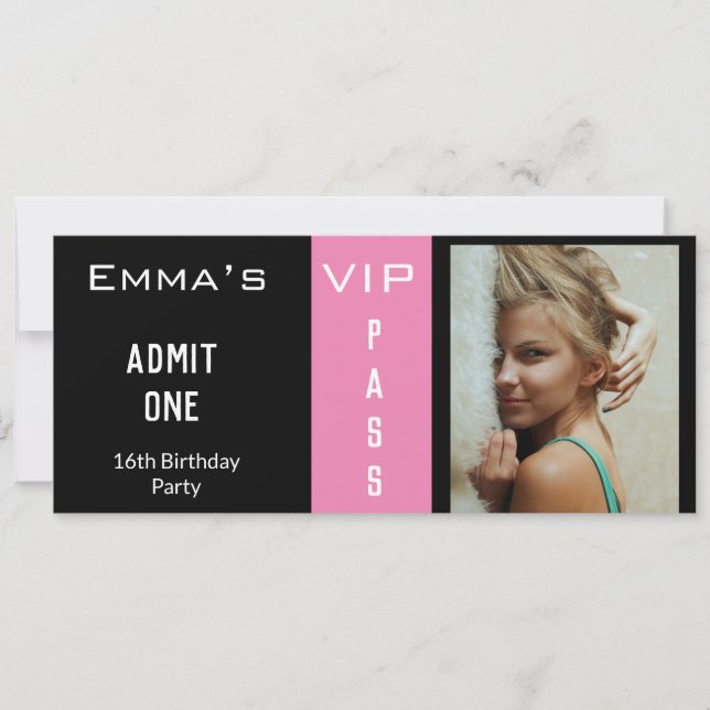 Admission Ticket 16th Birthday Party Black Photo Invitation (Front)