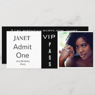 Admission Ticket Any Age Birthday Photo Black Invitation