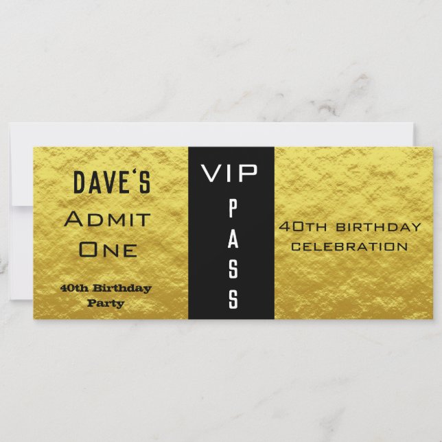 Admission Ticket Birthday Party Gold and Black Invitation (Front)