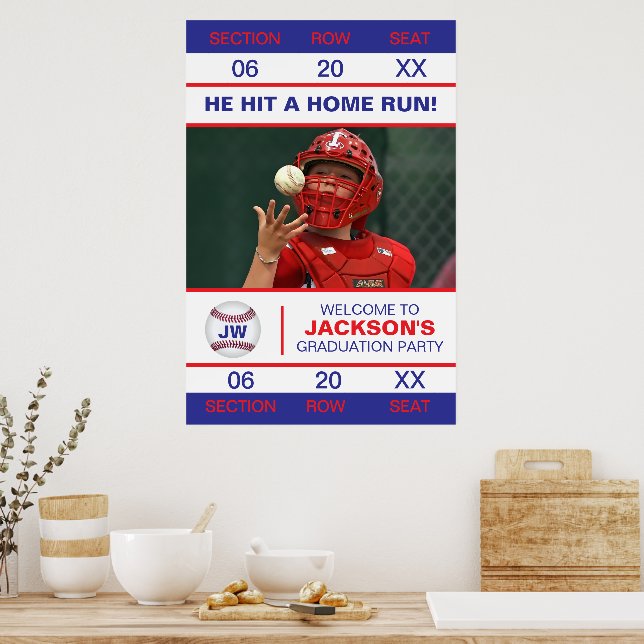 Admit One Baseball Admission Ticket Graduate Poster (Kitchen)
