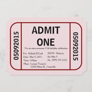Admit One Ticket Birthday Party Invitation