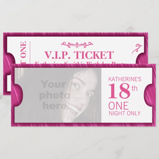 Admit one VIP 18th birthday party invite (Front/Back)