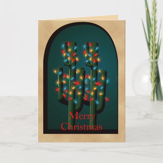 Adobe Christmas Cactus Tree Greeting Card (Front)