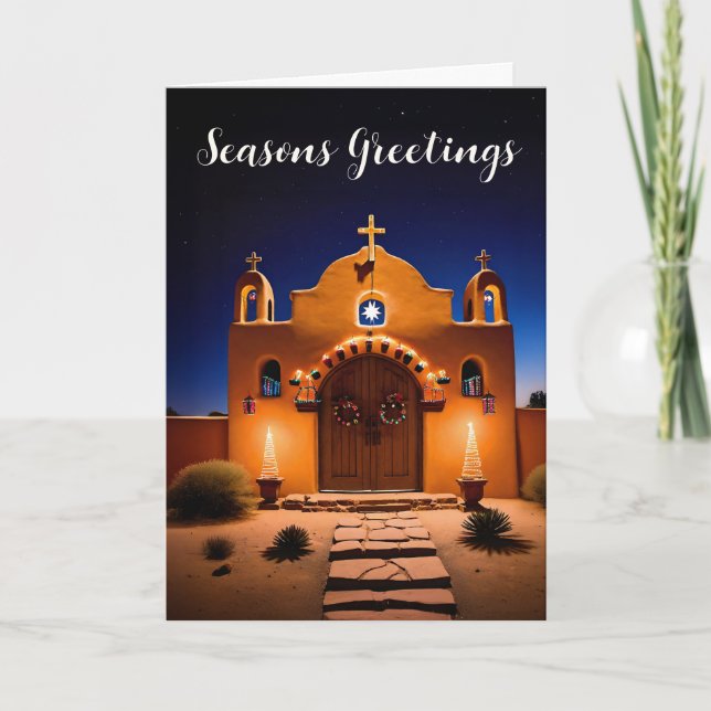 Adobe Church New Mexico Christmas Scene Holiday Card (Front)