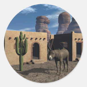 Adobe Dwellings and Burro Classic Round Sticker