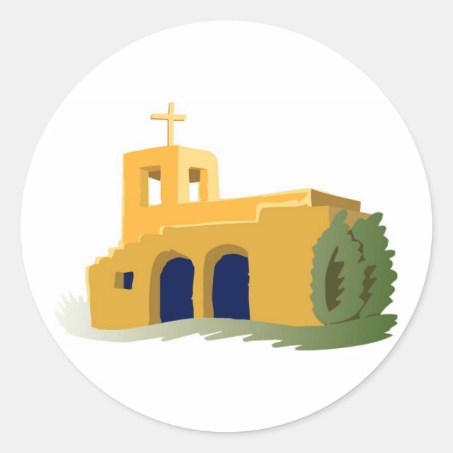 Adobe Style Yellow Church Classic Round Sticker (Front)