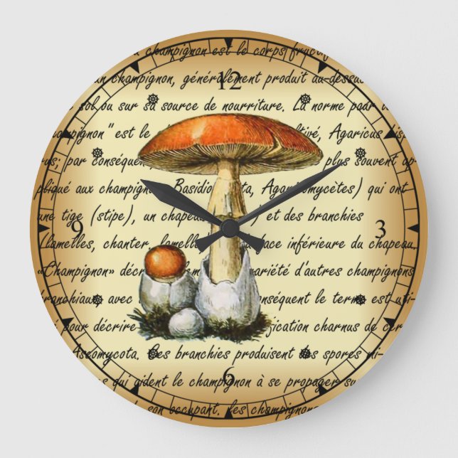Adolphe Millot ~ Champignons-pour tous-fixed ~  Sq Large Clock (Front)