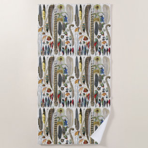 Adolphe Millot Dark Academia Vintage Bird Feather Beach Towel