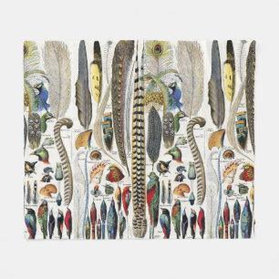 Adolphe Millot Dark Academia Vintage Bird Feather Fleece Blanket