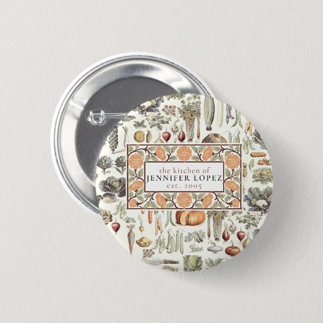 Adolphe Millot Vegetable Pattern 6 Cm Round Badge (Front & Back)