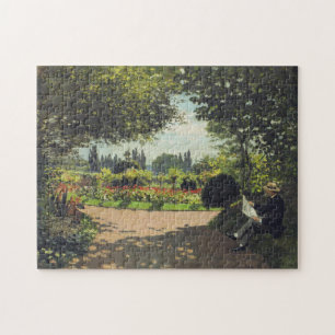 Adolphe Monet Reading in Garden Monet Fine Art Jigsaw Puzzle