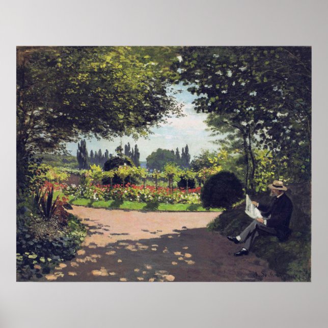 Adolphe Monet Reading in the Garden, 1866 Poster (Front)