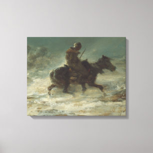 Adolphe Schreyer - Man with Lance Riding through Canvas Print