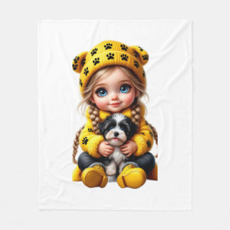 ADOM Cute Girl and Puppy Kids Blanket