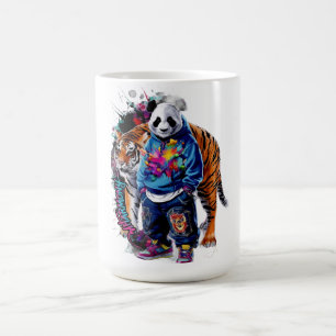 ADOM Premium Artistic Panda & Tiger Graphic Women' Coffee Mug