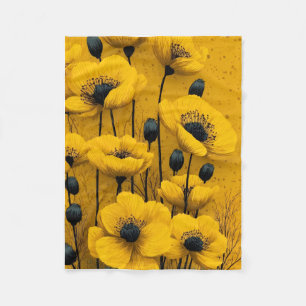 ADOM Premium Artistic Yellow Poppy Floral Throw Bl Fleece Blanket