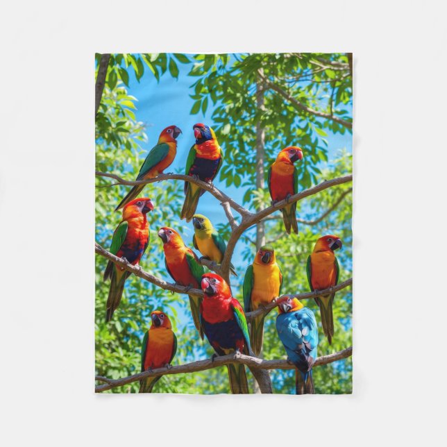 ADOM Premium Vibrant Parrots Graphic Throw Blanket (Front)