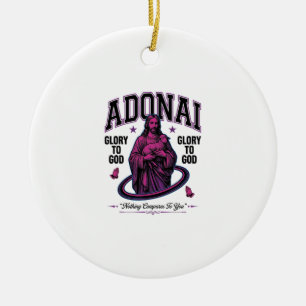 Adonai Glory to God Vintage Christian Vector Desig Ceramic Tree Decoration