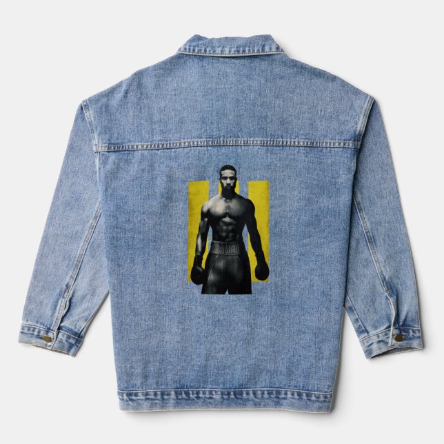 Adonis Creed pose faced forward on III yellow  Denim Jacket (Back)