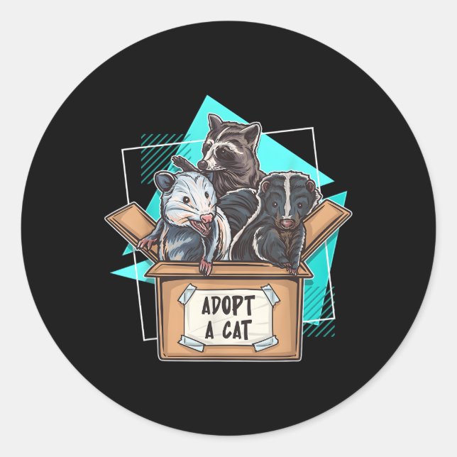 Adopt A Cat Racoon Opossum Skunk Trash Pandas Str Classic Round Sticker (Front)