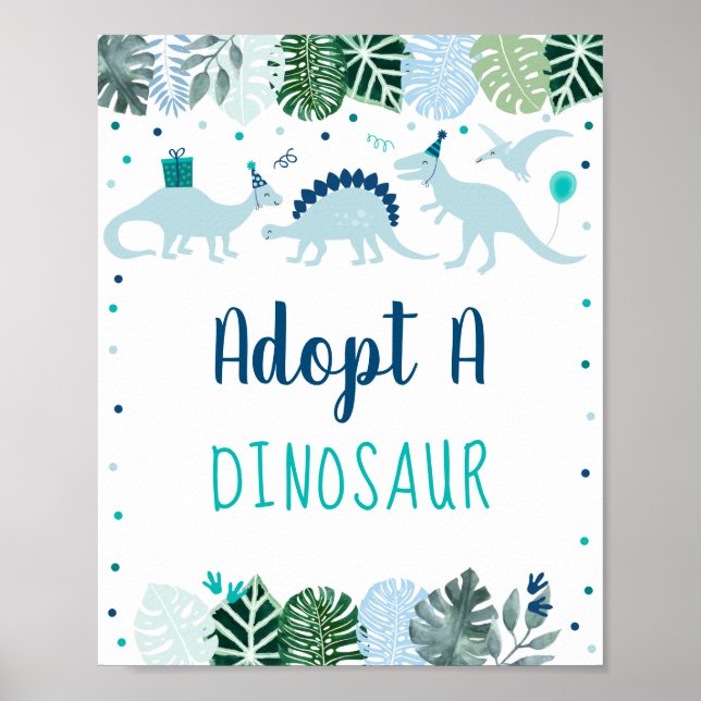 Adopt A Dinosaur Birthday Sign Dinosaur Favour Sig (Front)